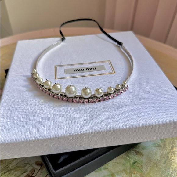 Crown headband with pink crystals & perls - Picture 2 of 6